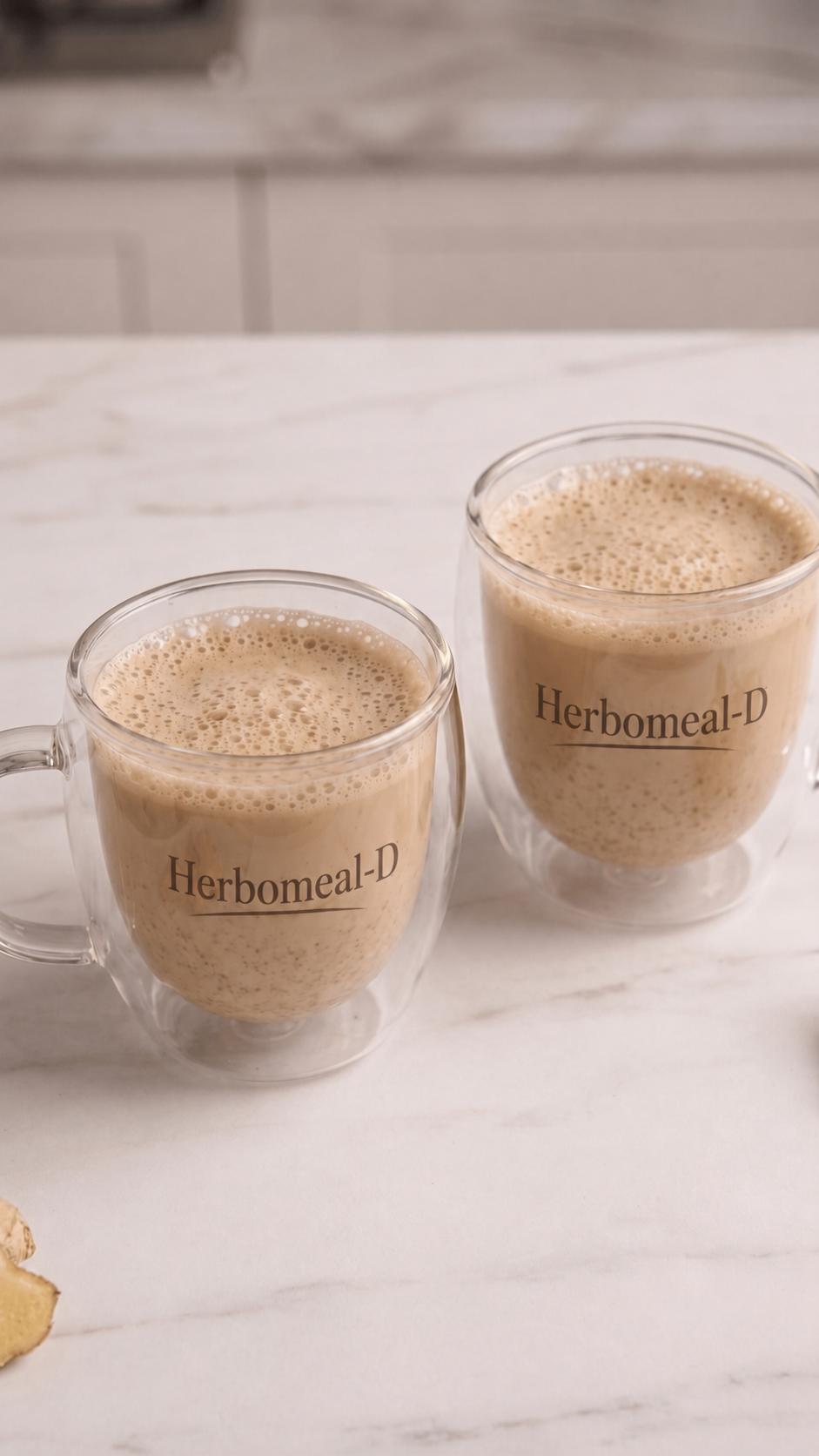 Prepared HERBOMEAL-D drink ready in a premium cup